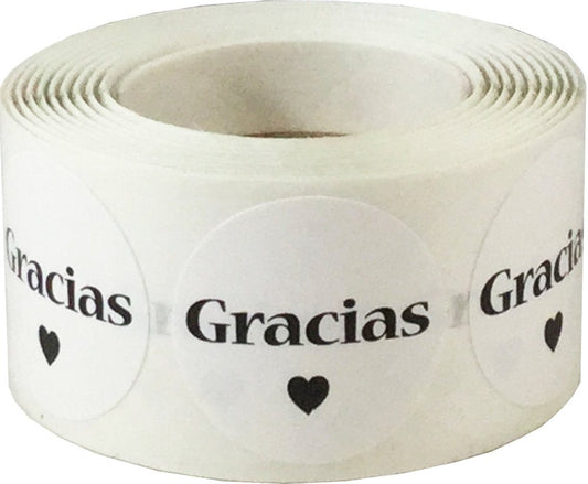 InStockLabels Spanish Thank You Gracias White Adhesive Stickers, 1 Inch Round Labels, 500 Labels per Roll