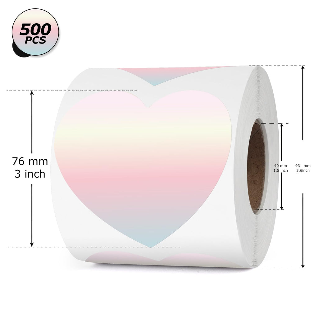 Heart Thermal Labels 3 Inch Gradient Red Vinyl Stickers 500 PCS
