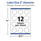 Avery TrueBlock Matte White Round Labels, Sure Feed Technology, 2" Diameter, 1,200 Matte White Labels, Print-to-The-Edge, Laser/Inkjet Printable, Great for Making Stickers or Product Merchandising 1,200 labels