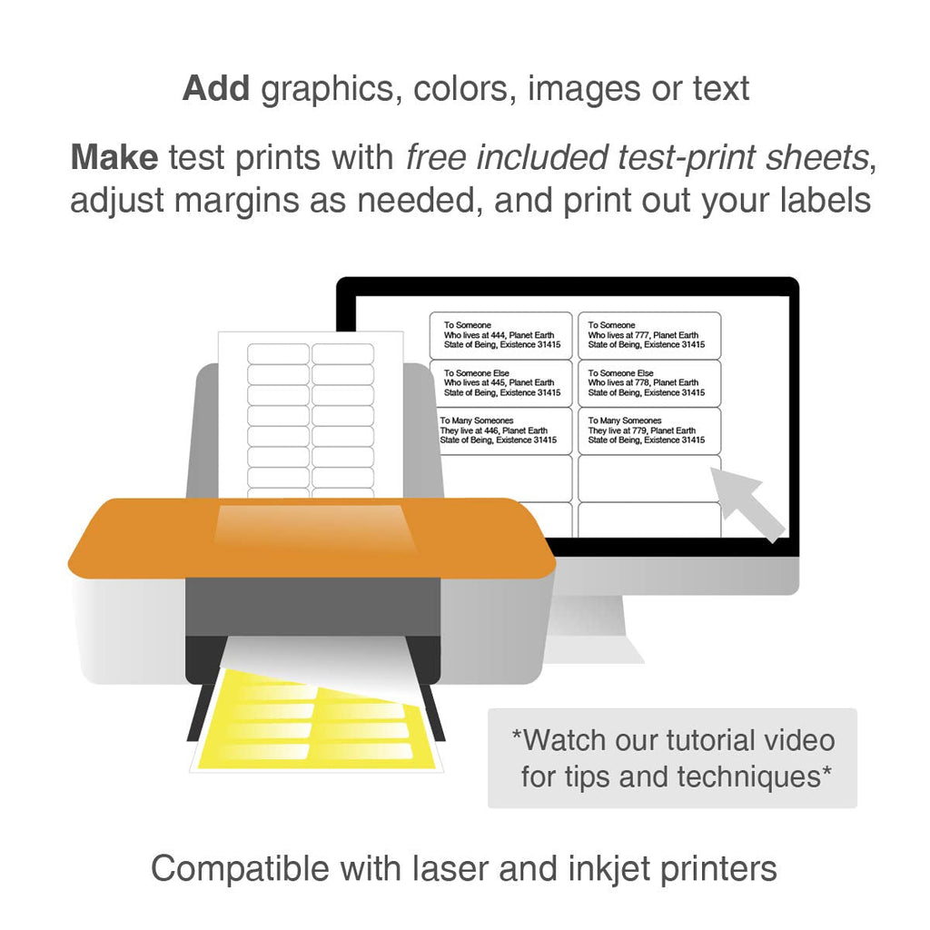 ChromaLabel 1 x 3 inch printable labels for laser and inkjet printers, 20 labels per sheet, 50 sheets, 1000 pack