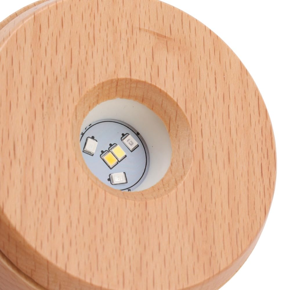 Wooden LED Display Base, Rotating Touch Dimming Stand for Crystal Decor