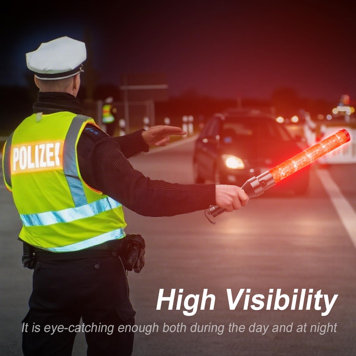 2 Pack Traffic Wand and Reflective Safety Vest, Traffic Control Tool Kit Whistle and Gloves, 21 Inch Traffic Control Wand with 6 Red LED Lights Inside for Parking, Car Directing and Outdoor Use