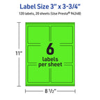 Avery® Printable Rectangle Labels, Sure Feed® Technology, 3" x 3-3/4", Neon Green Labels, Print-to-The-Edge, Laser/Inkjet Printable, 120 Total, Great for Candles and Ingredients 120 labels