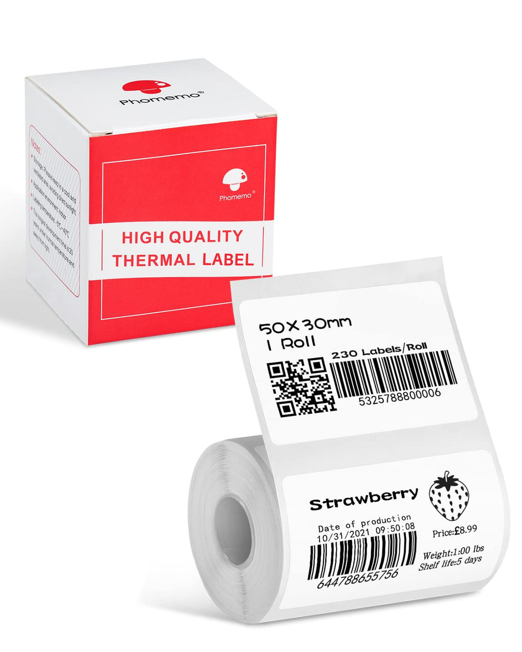 1 Rolls Phomemo Transparent Square Label, 1.96'' x 1.18"(50X 30mm), 230 Labels/Roll & 1 Roll White 1.96'' x 1.18"(50X 30mm) Label, 230 Labels/Roll, Multi-Purpose Self-Adhesive Tag