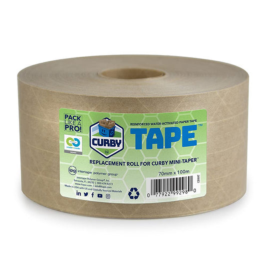 CURBY IPG Water Activated Tape, 2.83" x 100M Refill Roll Single Roll