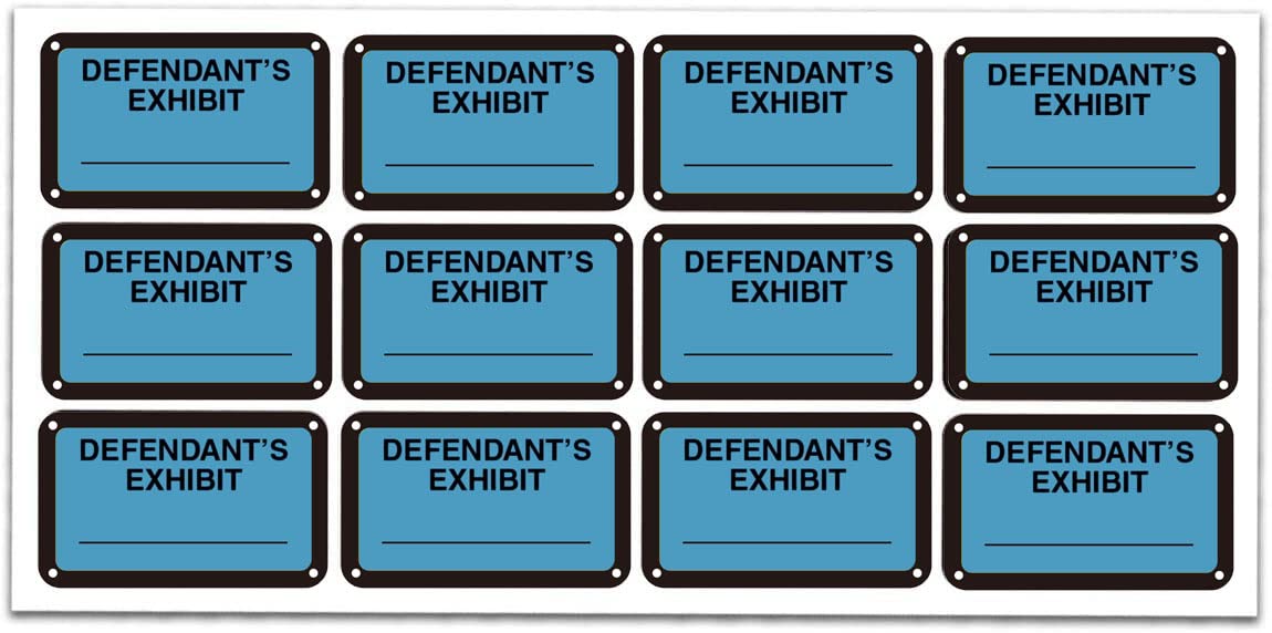Legal Blue Defendant's Exhibit Stickers 1.65 X 1 Inches - Fluorescent Blue Color-Coded Exhibit Labels 300 Stickers Per Pack(DEFENDANT'S Exhibit)