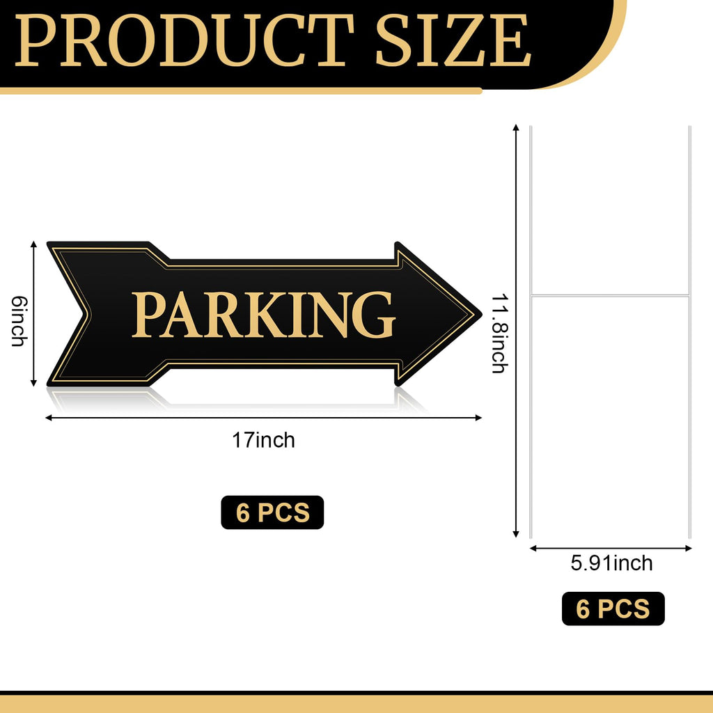 Menkxi 6 Pack Arrow Parking Signs with Stakes, Black Gold Double Sided