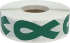 Green awareness ribbon stickers, 2-inch all-purpose adhesive labels, 500 total , shown on sheet.