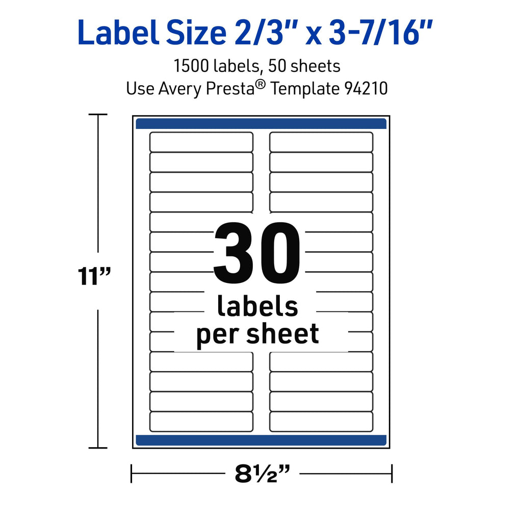 Avery Outdoor Waterproof Rectangle Labels with Sure Feed Technology, 2/3" x 3-7/16", White Film, Compatible with Laser Printers, 1500 Labels Total, Great for Product Branding, Packaging, and More 1,500 labels