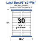 Avery Outdoor Waterproof Rectangle Labels with Sure Feed Technology, 2/3" x 3-7/16", White Film, Compatible with Laser Printers, 1500 Labels Total, Great for Product Branding, Packaging, and More 1,500 labels