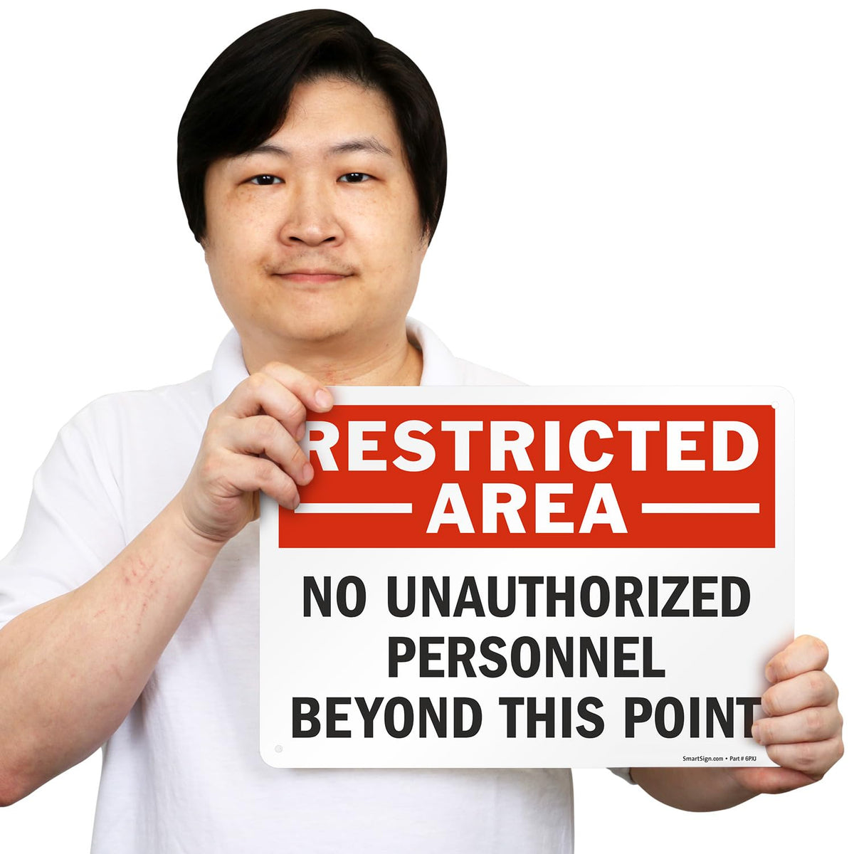 SmartSign - S-0062-AL-14 "Restricted Area - No Unauthorized Personnel Beyond This Point" Sign | 10" x 14" Aluminum Black/Red on White