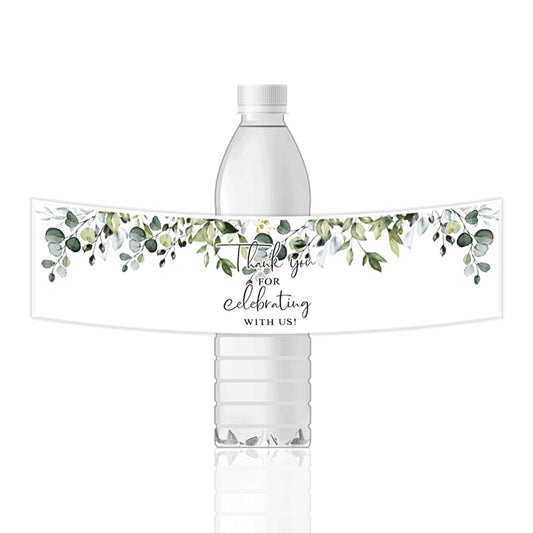 50PCS Wedding Water Bottle Labels, Thank You Water Bottle Labels, Green Floral Waterproof Water Bottle Labels, Flower Water Bottle Wraps Sticker for Weddings Birthday Baby Shower Anniversary Supplies
