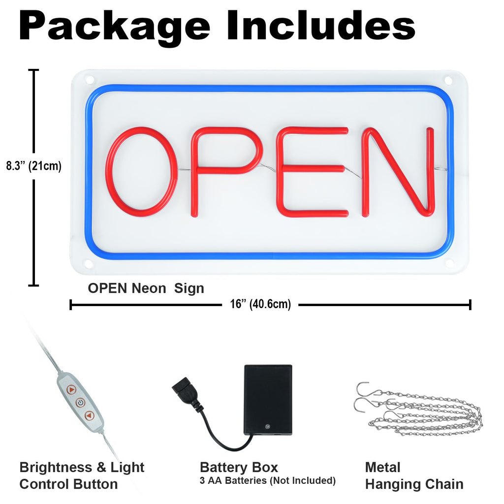 16-Inch 5-Mode Flashing and Dimmable LED Neon Open Sign 16 Inch Horizontal