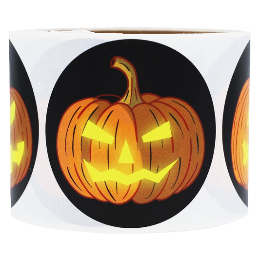 Halloween Pumpkin Stickers 2.5 Inch Round Circle Dots 4 Different Designs 100 Total Adhesive Stickers