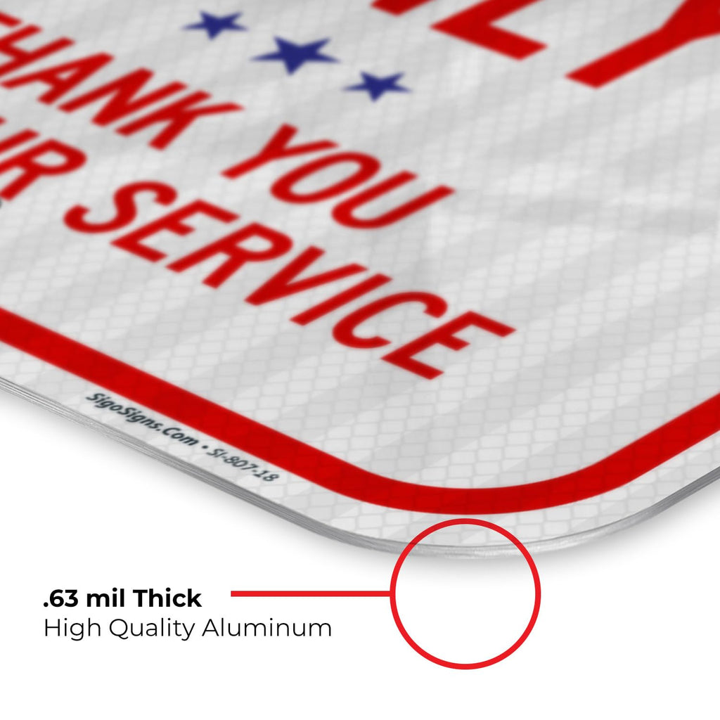 Veterans Parking Only Thank You for Your Service Sign, Aluminum 12x18 Reflective