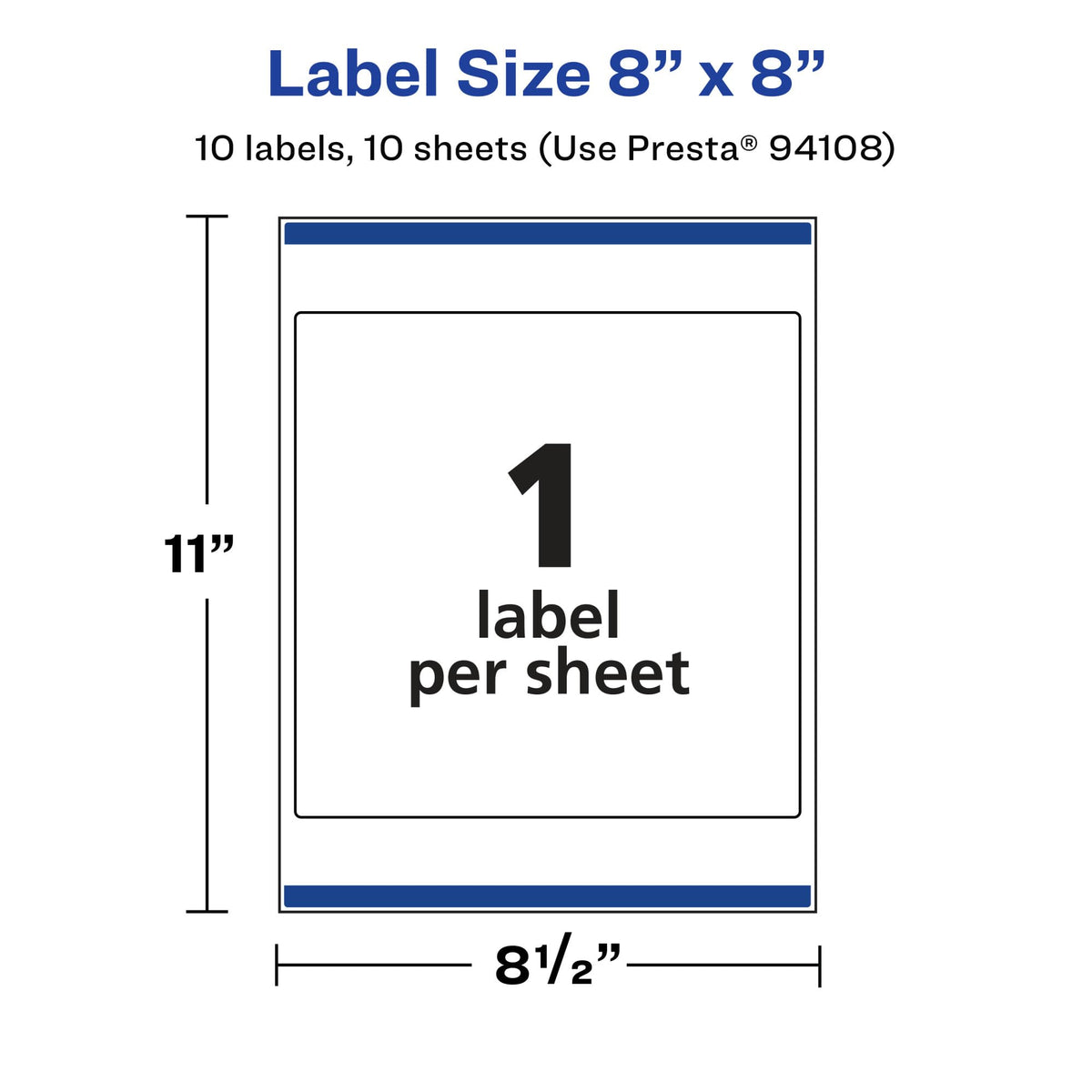 Avery® Glossy Clear Square Labels, Sure Feed® Technology, 8" x 8", 10 Glossy Clear Labels, Laser/Inkjet Printable 10 labels