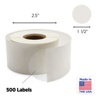 ChromaLabel 1.50 inch round clear wafer seals on a roll, all-purpose non-perforated labels for various packaging needs.