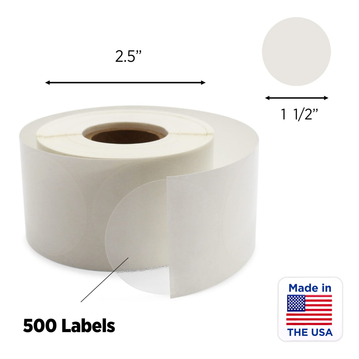 ChromaLabel 1.50 inch round clear wafer seals on a roll, all-purpose non-perforated labels for various packaging needs.