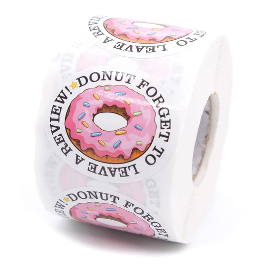 Cute Leave a Review Stickers,Funny Doughnut Forget to Leave A Review Sticker for Small Business Mail Envelopes Shipping Package Packaging 500 PCS Donut forget