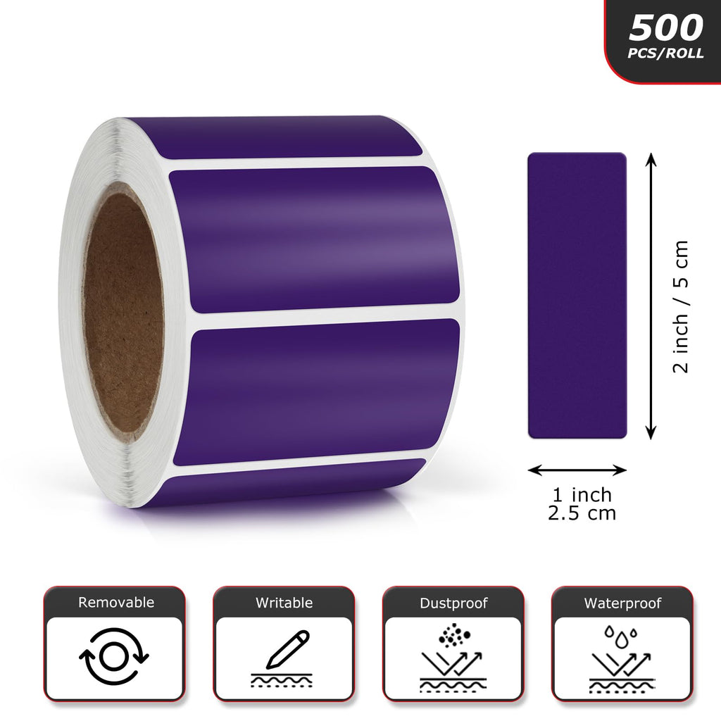 Purple & Green Rectangle Stickers 2 x 1 Inch Color Coding Labels Vinyl Roll Self-Adhesive Waterproof Removable 1000 PCS