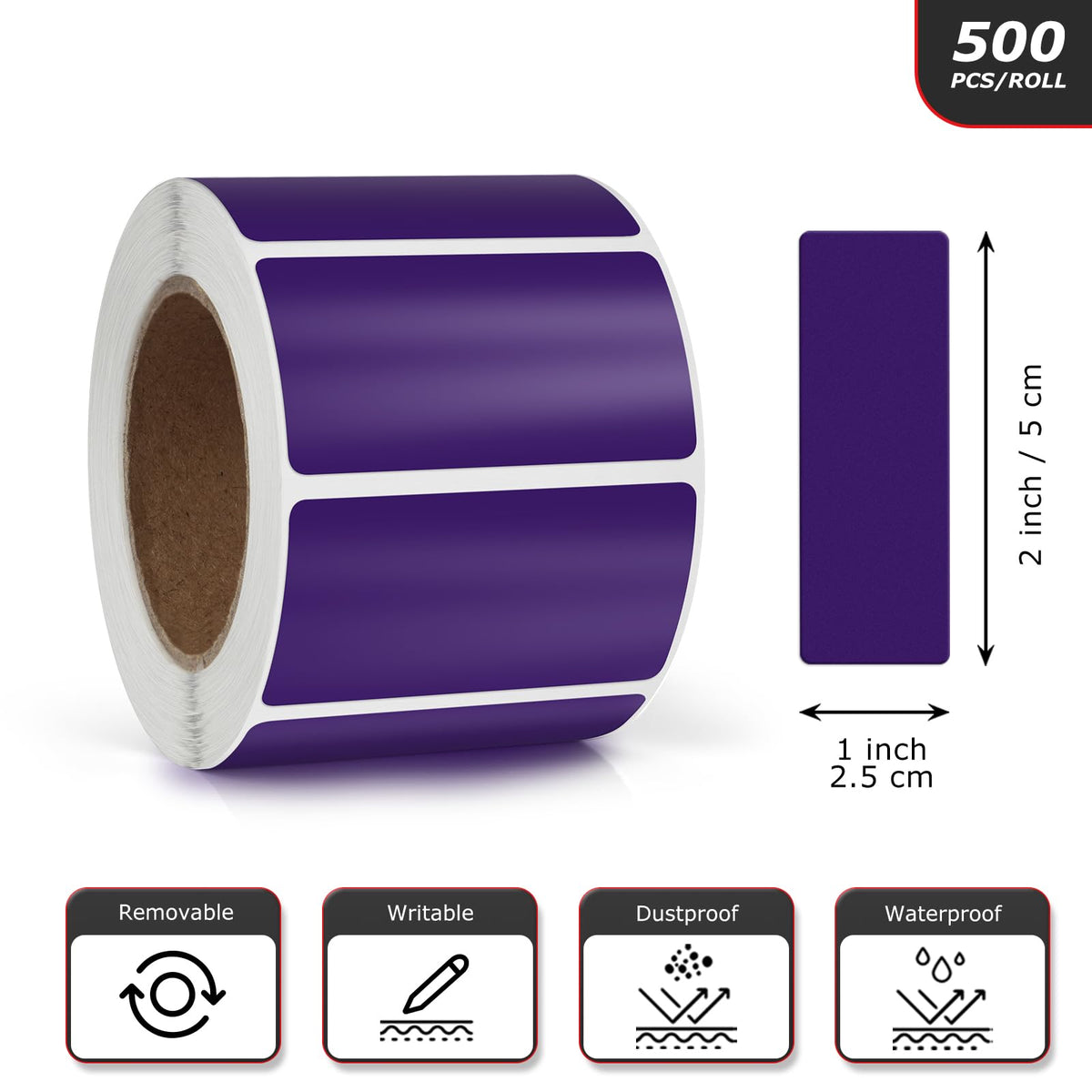 Purple & Green Rectangle Stickers 2 x 1 Inch Color Coding Labels Vinyl Roll Self-Adhesive Waterproof Removable 1000 PCS