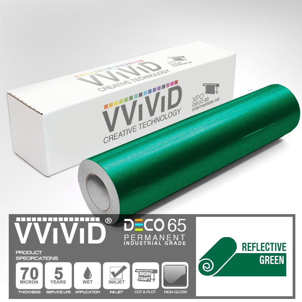 VViViD DECO65 Reflective Green Permanent Adhesive Craft Vinyl Tape Roll (1" x 25ft) 1" x 25ft