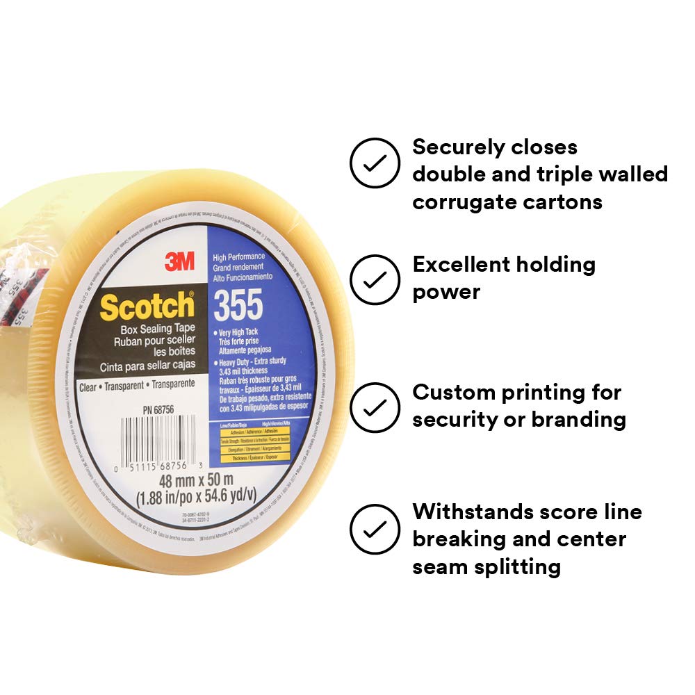 3M Scotch Box Sealing Tape 355, Clear, 48 mm x 50 m, 1 Roll