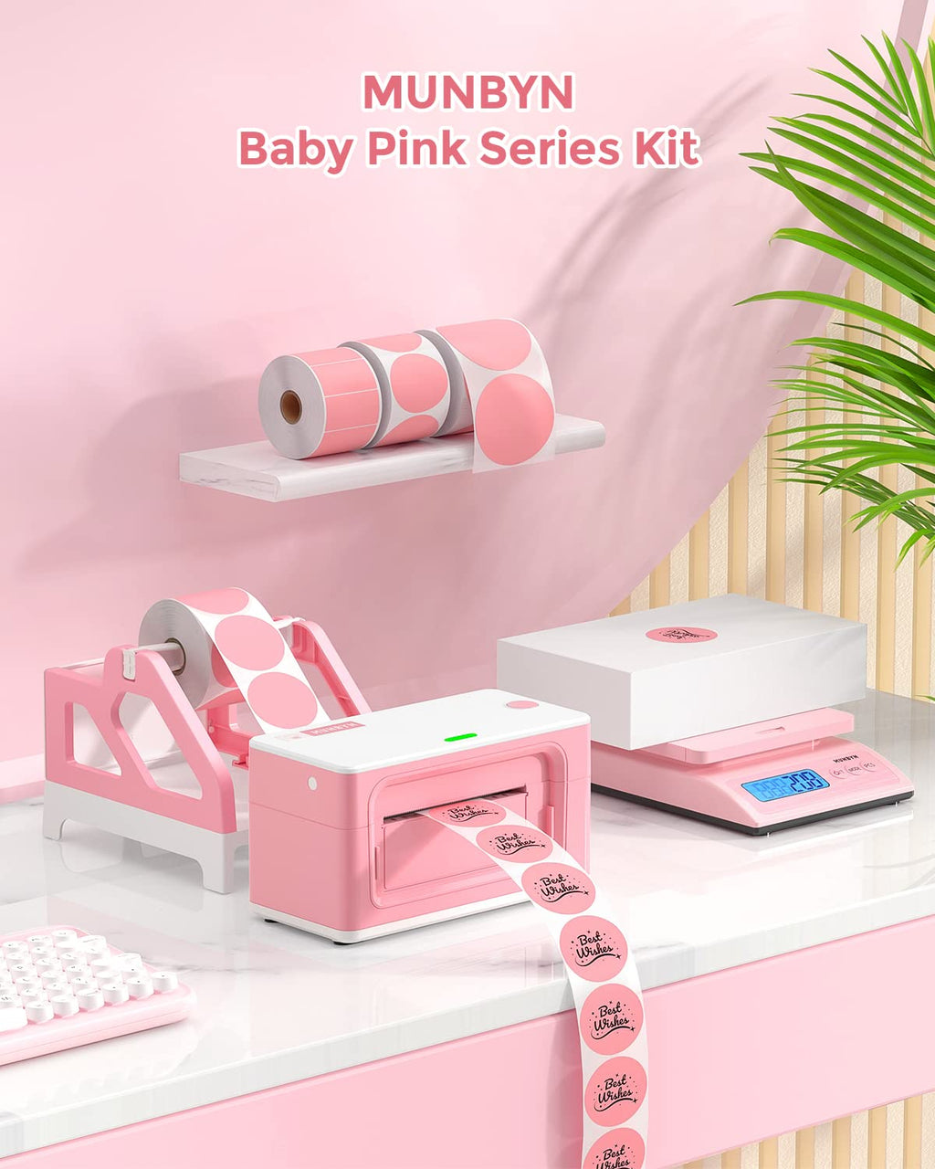 2.25"x1.25" Pink Thermal Labels+Pink Label Holder+Shipping Labels
