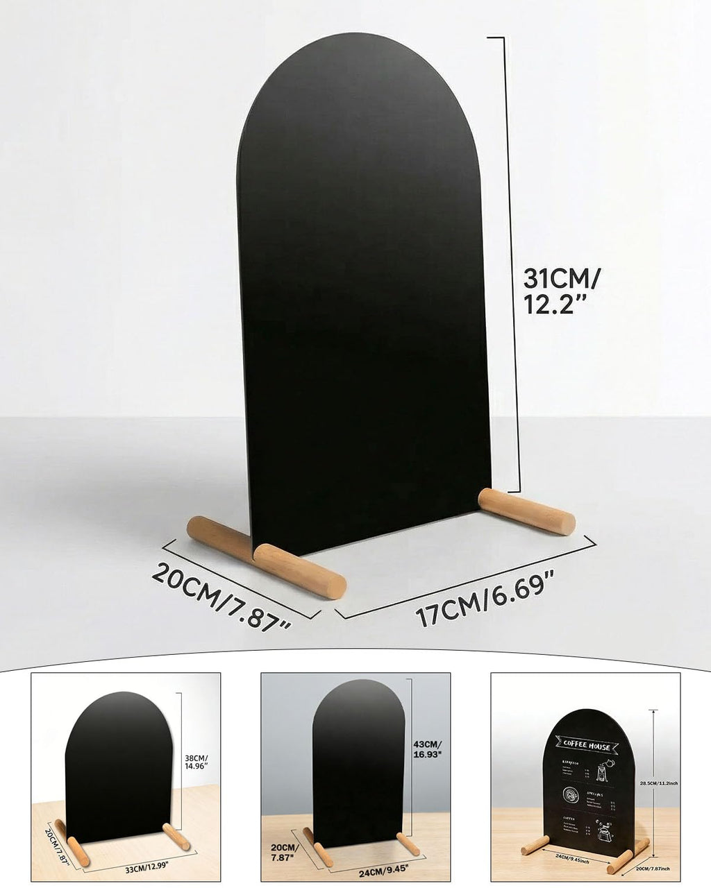 Tabletop Menu Board, A5 Magnetic Metal Sign with Wood Base for Counters Black A5 Vertical (12.2 × 6.7 in)