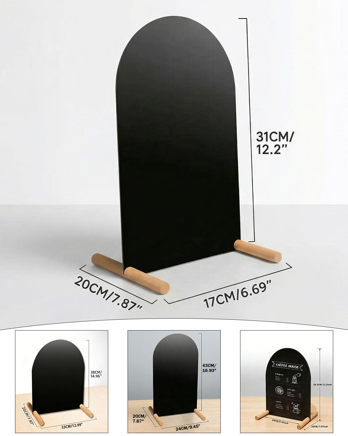 Tabletop Menu Board, A5 Magnetic Metal Sign with Wood Base for Counters Black A5 Vertical (12.2 × 6.7 in)