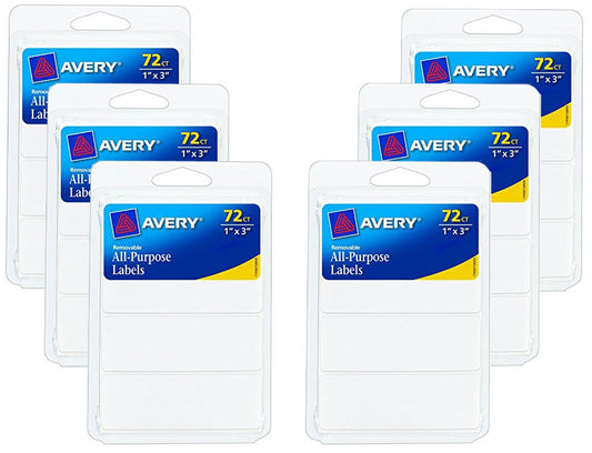 Avery Removable Writable Rectangular Labels, 1 x 3 Inch, White - Pack of 6 (6728)