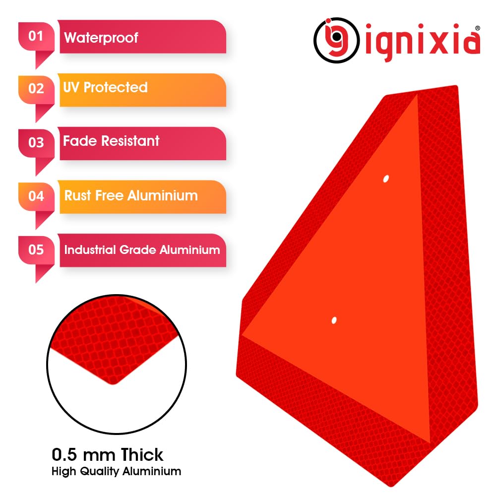 Ignixia Slow Moving Vehicle Sign, Rust free Aluminium Slow Moving Vehicle Triangle signs, 14”x 16” Inches Orange base with Reflective border, SMV Sign for Golf Cart, UTV, safety signs (Aluminum 02Pcs) Aluminum 02Pcs