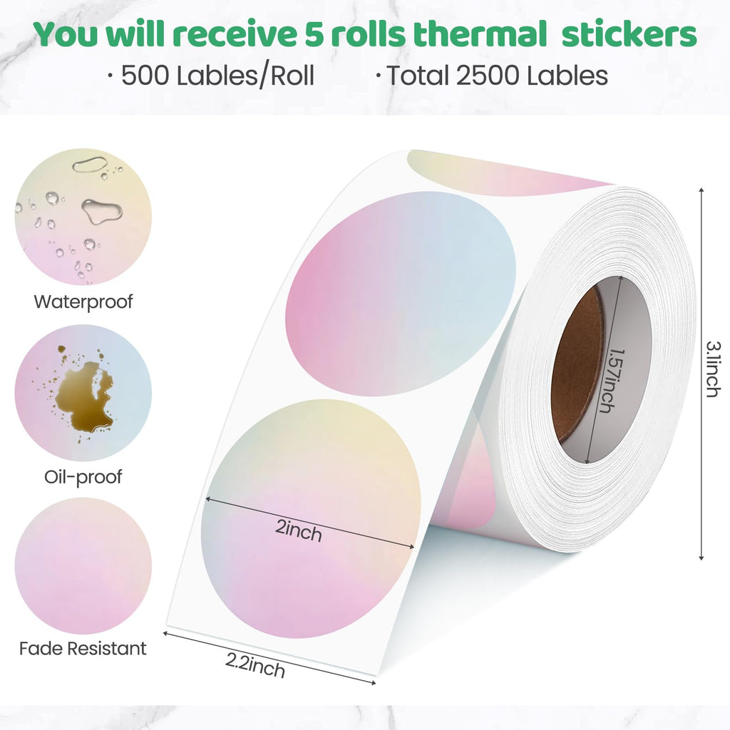 2500 Pcs 2 Inch Round Circle Thermal Sticker Labels for Printer Gradient Color