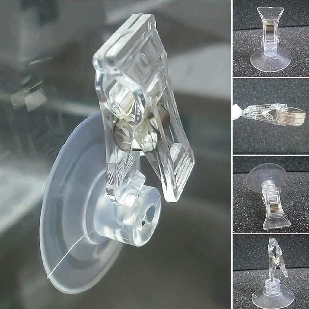 10-Pack Suction Cup Clips, Clear Tag Holders for Sign Display