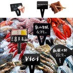 5Pcs Supermarket Aquatic Frozen Seafood Market Price Card Acrylic Black Ice Table Insert Label Clip Erasable Plug-in Label Display Rewritable Promotional Price Tag Waterproof Square Advertising Sign