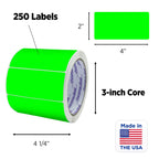 ChromaLabel 2x4 inch fluorescent green color-coding rectangle labels with 250 stickers per roll for organizing.