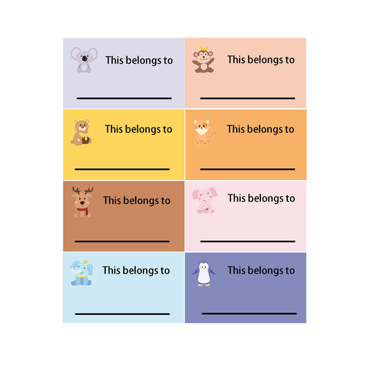Animal Name Labels for Kids This Belongs to Stickers Perforated 3 x 1.75 Inch Book Plates Labels for School Supplies, Teacher Supplies, 8 Designs(500 Pcs)