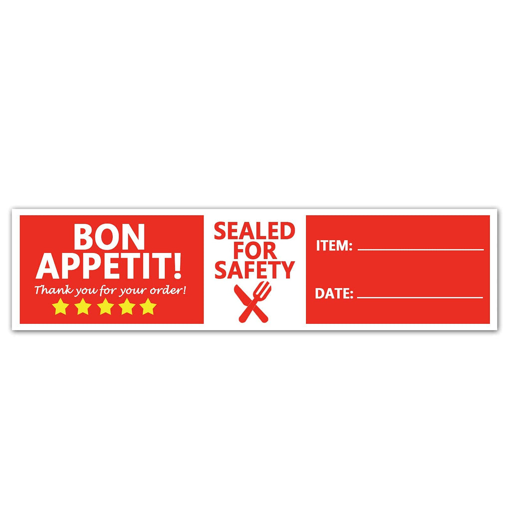 Top label Bon Appetit Food Delivery Sticker,Tamper Evident Labels,Food Safety Stickers for Freshness,4x1 Inch,500 Pcs