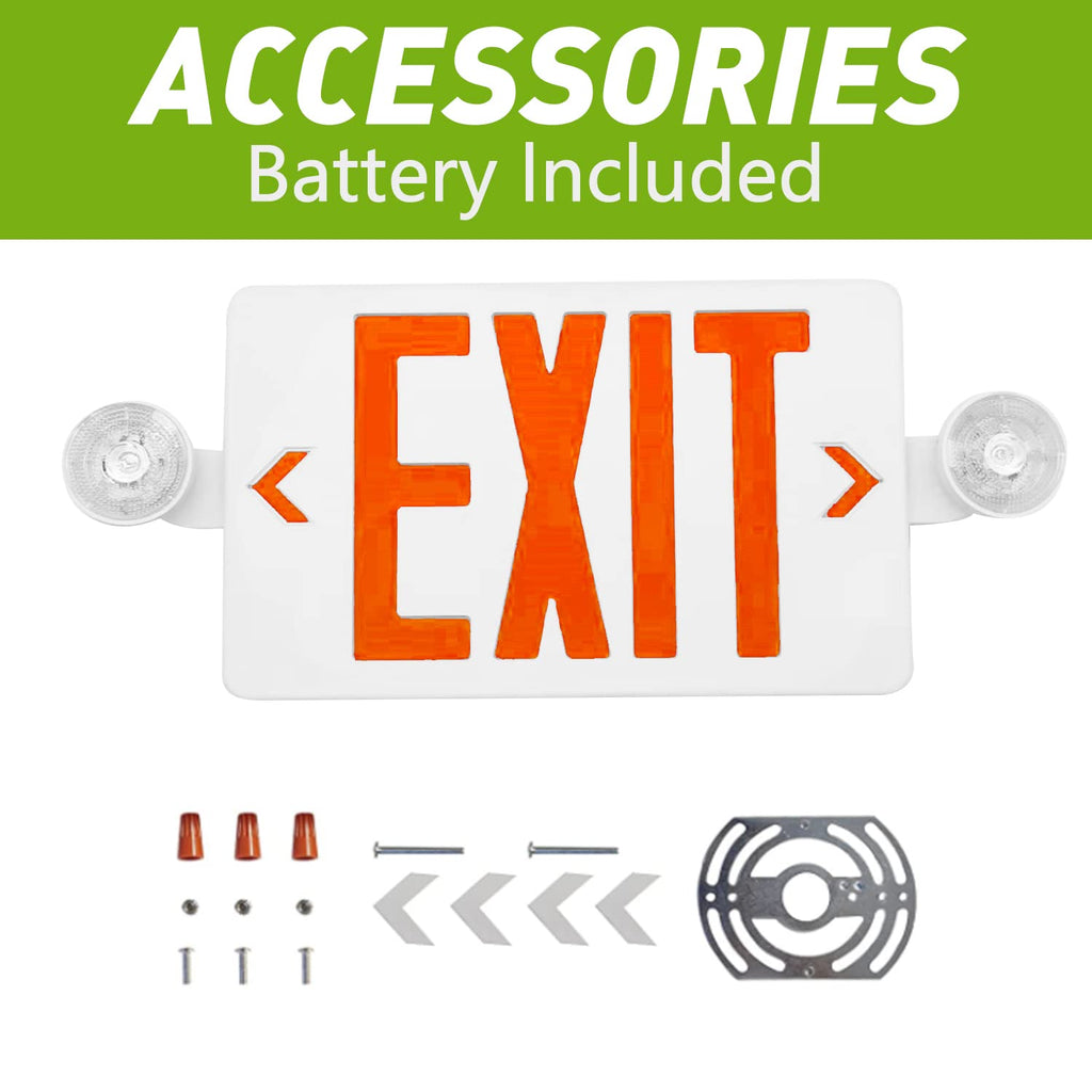 LED Exit Sign with Emergency Lights Dual Exit Lamp, 90 Min Battery Backup White Housing & Red Letter 1 PACK