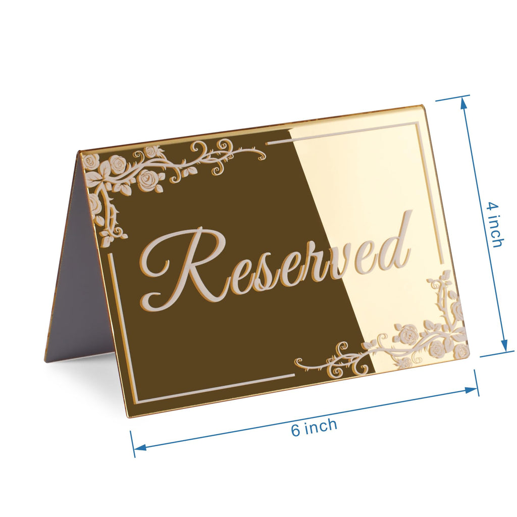 KAITELA Gold Acrylic Reserved Table Signs 6" x 4" Double Sided, Pack of 10