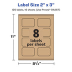 Avery® Kraft Brown Rectangle Scalloped Labels, Sure Feed® Technology, 2" x 3", 120 Kraft Brown Labels, Print-to-The-Edge, Laser/Inkjet Printable 120 labels