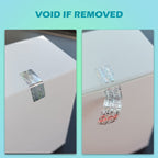 Silver hologram tamper-proof security labels with serial numbers, used as warranty seals and tamper evident stickers.
