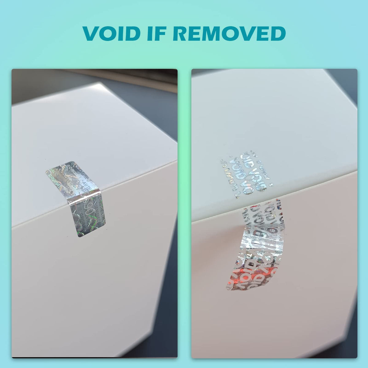 Silver hologram tamper-proof security labels with serial numbers, used as warranty seals and tamper evident stickers.