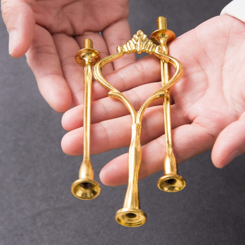 4 Sets of 3 Tier Cake Plate Stand Handle Hardware, Cake Fruit Food Plate Stand Handle Fitting Hardware Rod Holder - Vintage Sunflower+Crown Fittings(Golden+Siver)