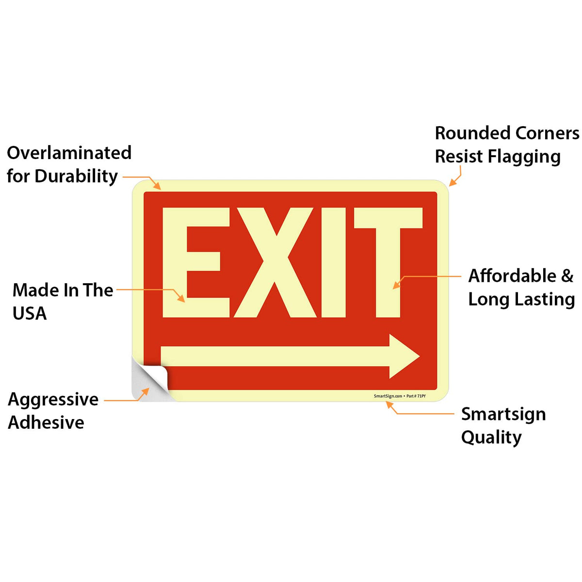 SmartSign Exit Sign Label with Right Arrow | 7" x 10" Laminated Vinyl Sticker Glow in Dark/Night 7" x 10" Glow-in-The-Dark Vinyl Label