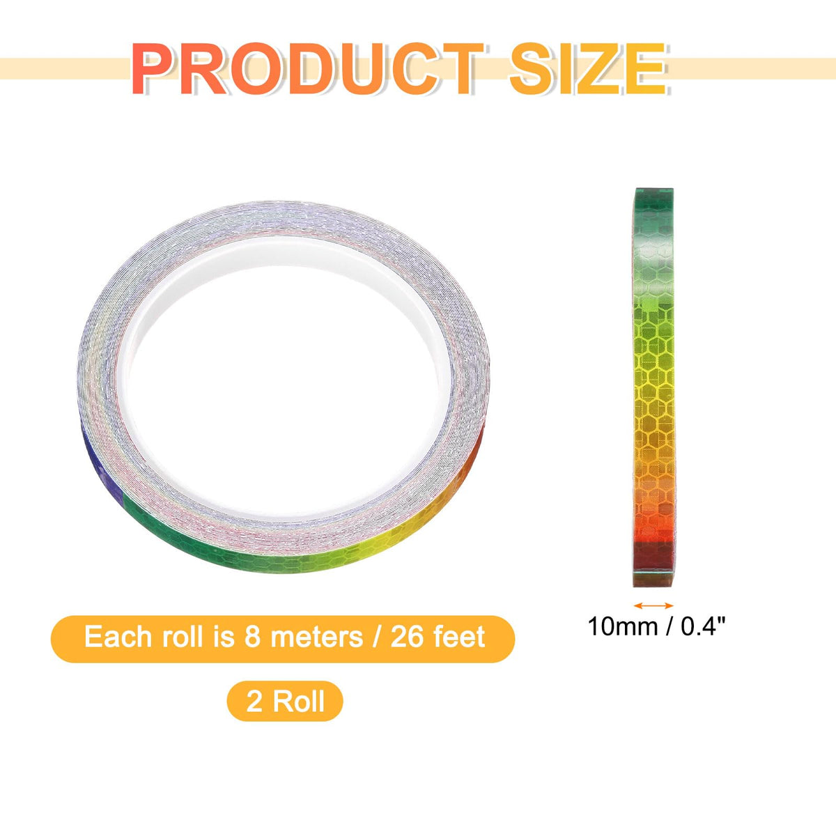 HARFINGTON 2 Rolls Reflective Tape 0.4" x26ft Adhesive Night Safety Warning Tapes Outdoor Bicycle Adhesive Reflector Stickers for Vehicles Trailers Trucks Bike Cars Signs, Multicolor