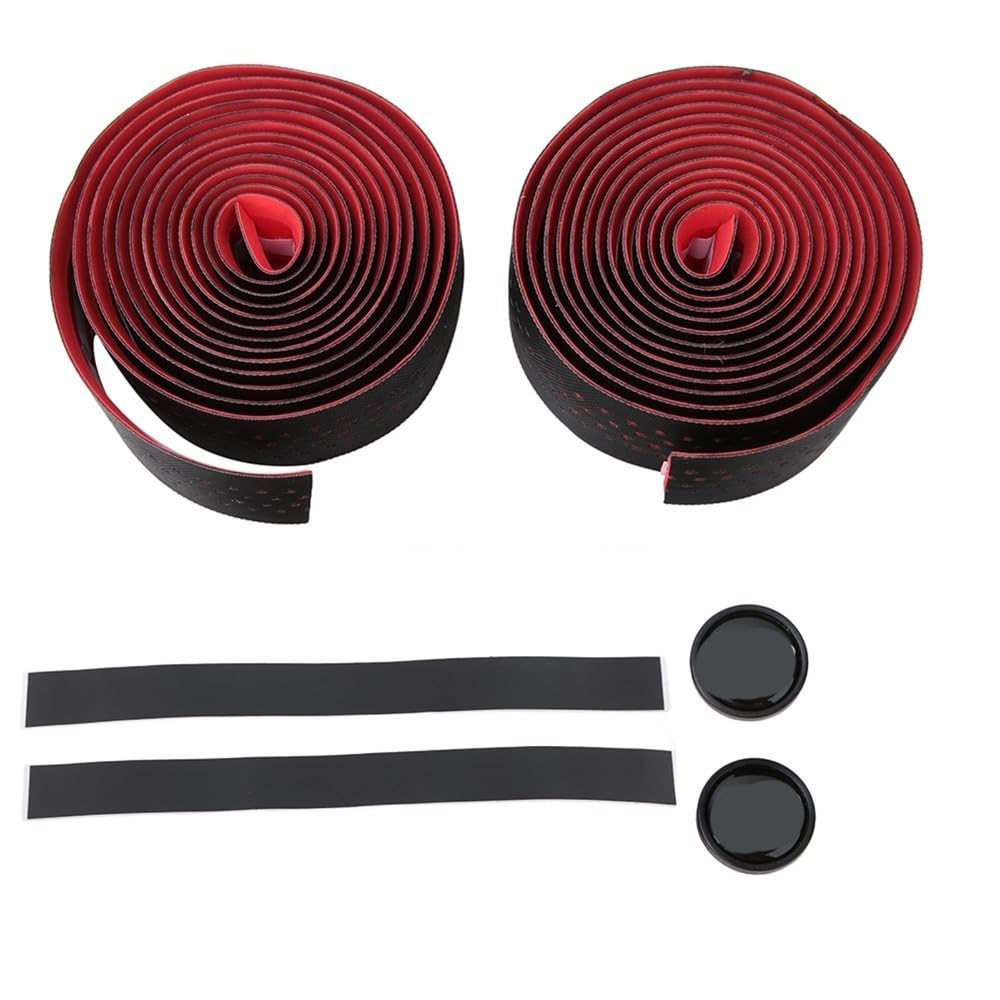‌2-Pack Bike Handlebar Tape - EVA PU Perforated Anti-Slip Cycling Grip Tape with End Plugs & Sealing Tapes‌ for Road/Mountain/Folding Bikes(Red) Red