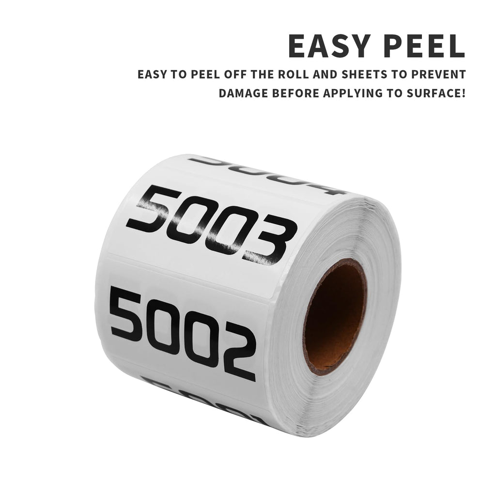 Number Stickers 5001-6000 | Inventory Number Label Stickers | 3" x 1.5" Small Black Numbering | Consecutive Numbered Sticker for Office Warehouse Classification Storage