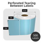 500 3x2 Thermal Labels Roll, HUOJI Blue Shipping Barcode Labels