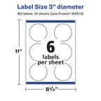 Avery® Matte Clear Round Labels, Sure Feed® Technology, 3" Diameter, 60 Matte Clear Labels, Print-to-The-Edge, Laser/Inkjet Printable 60 labels